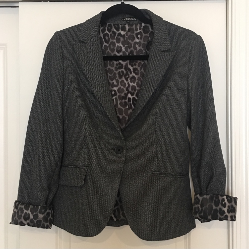 Express Women’s Grey Blazer with Leopard Lining